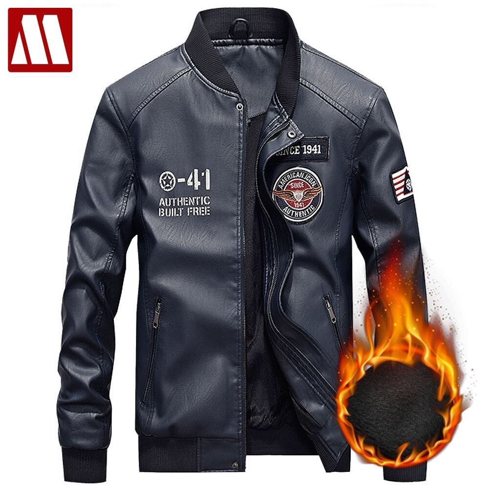 Mens Leather Jacket Casual Baseball Collar
